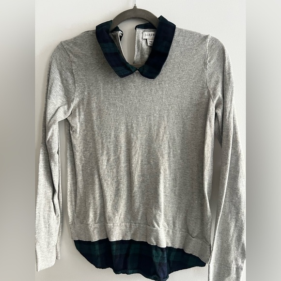 J. Crew Tops - J. Crew Gray Top with Green Plaid Collar